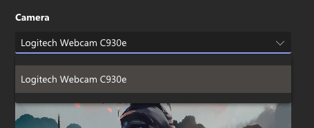 webcam list in MS Teams